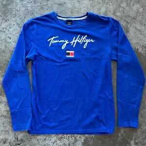 Tommy Hilfiger Royal Blue Script Logo Long Sleeve Tee L